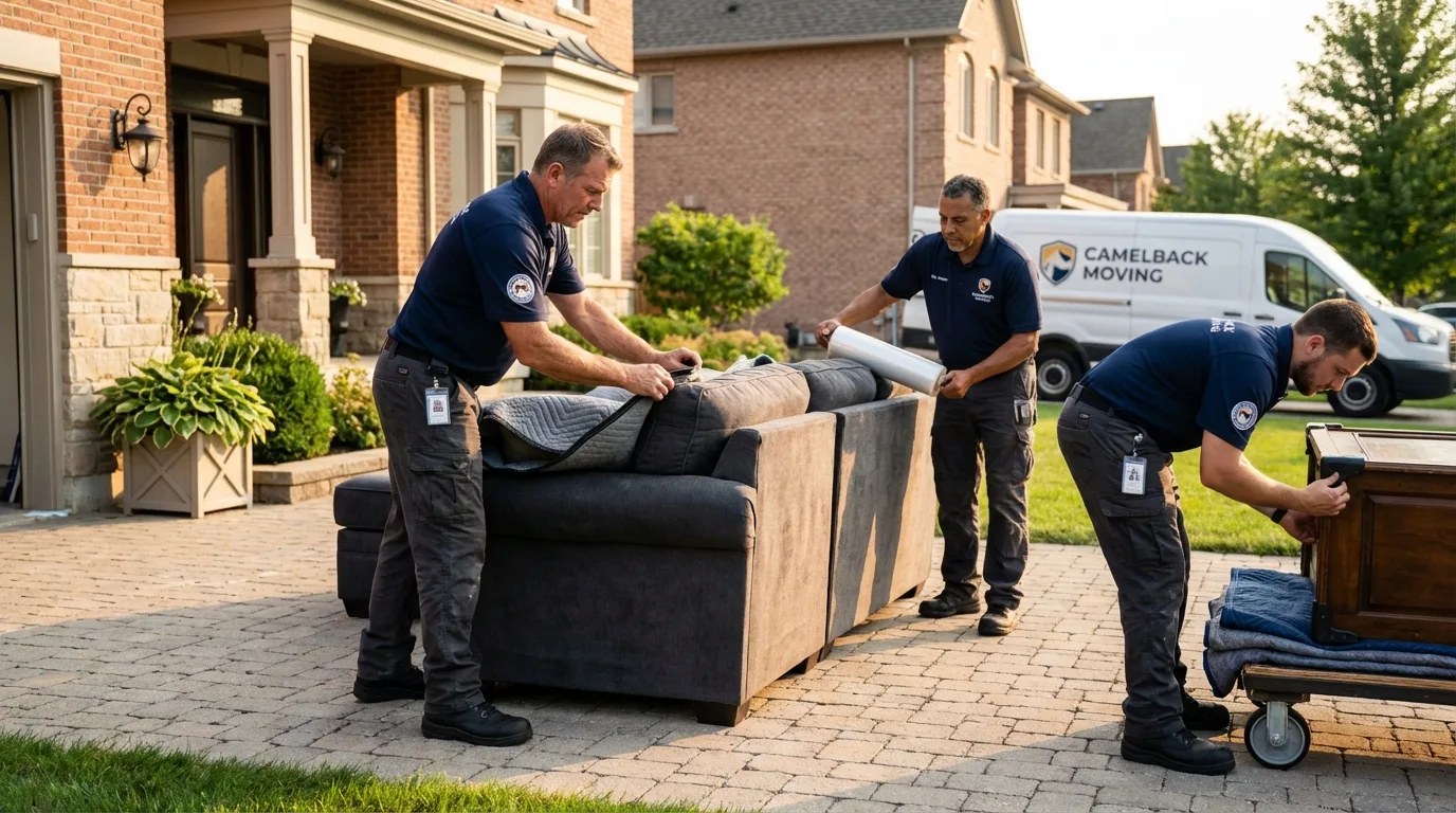 Large estate moving crew wrapping furniture in Lowville, NY