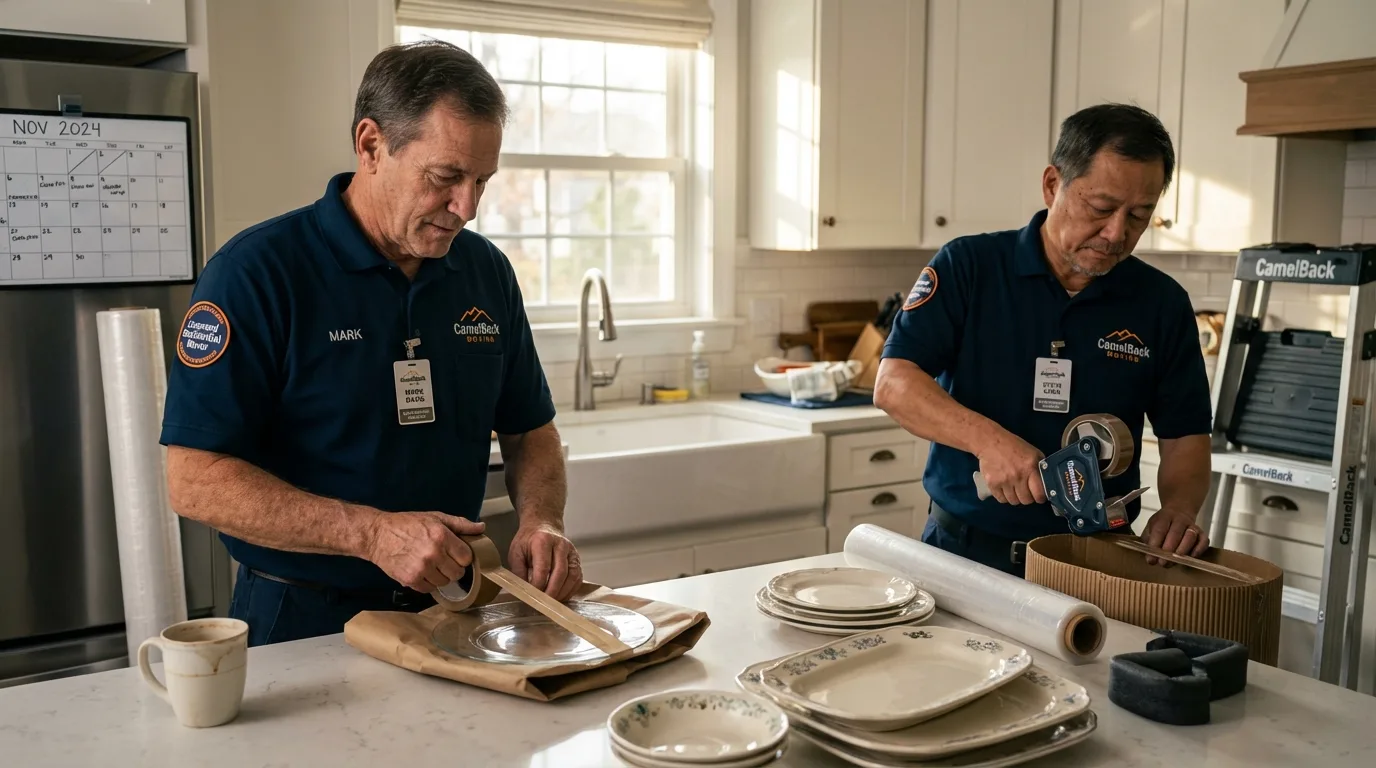 Professional crew packing kitchen dishware in Lowville, NY